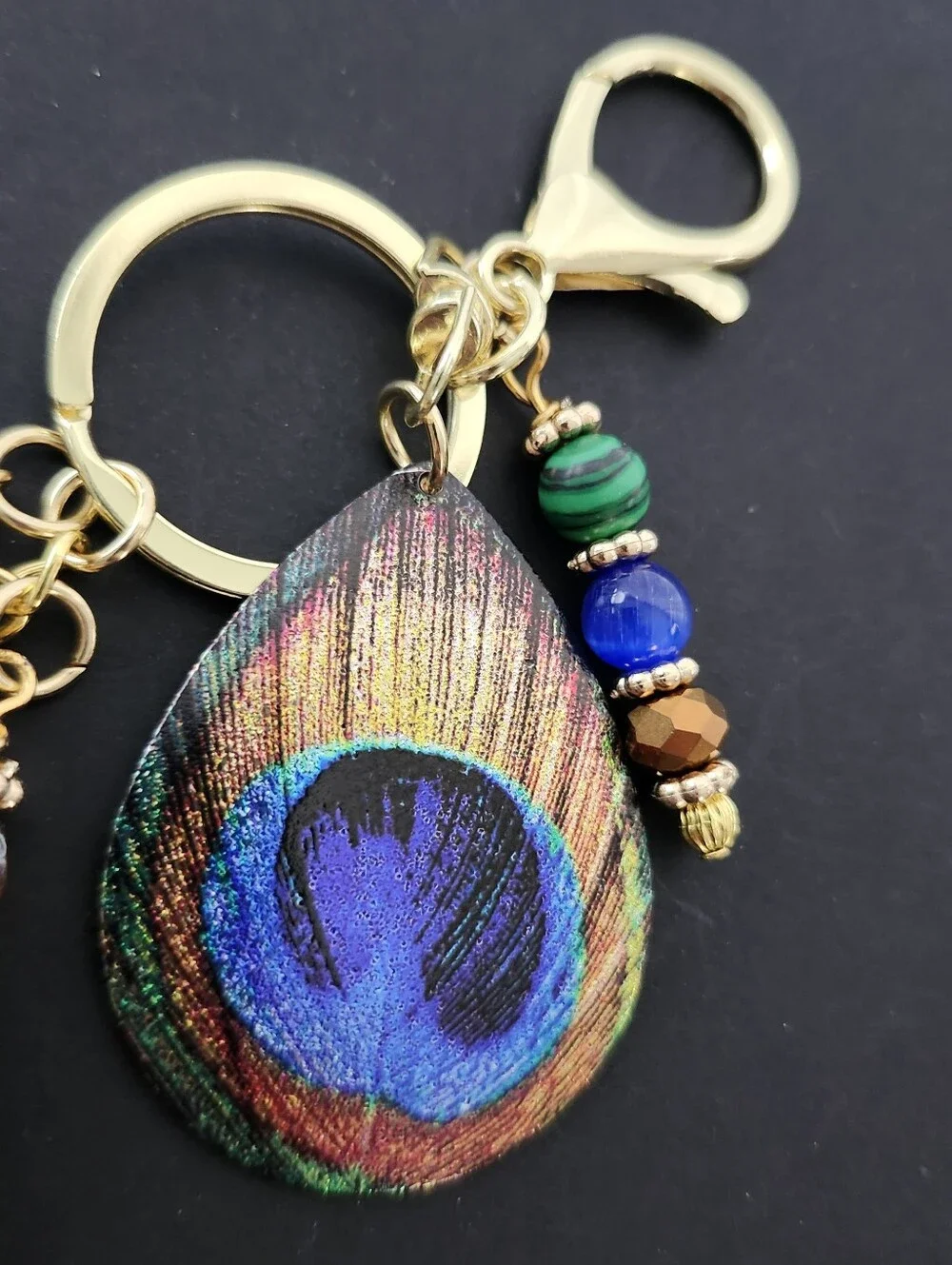 Peacock Purse Charm or Keychain Malachite Jasper Aventurine Handcrafted